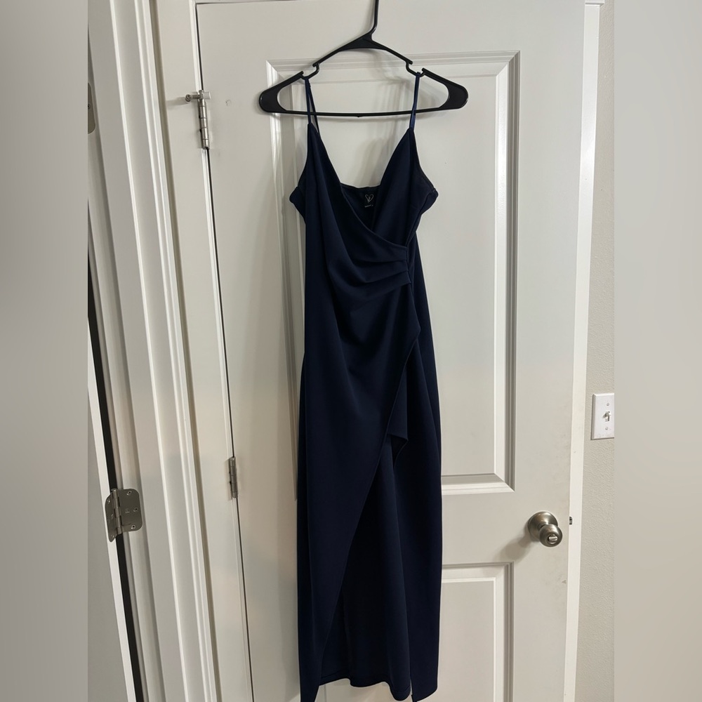 Dark Blue Navy Windsor Semi-formal Dress With Straps and Slit design